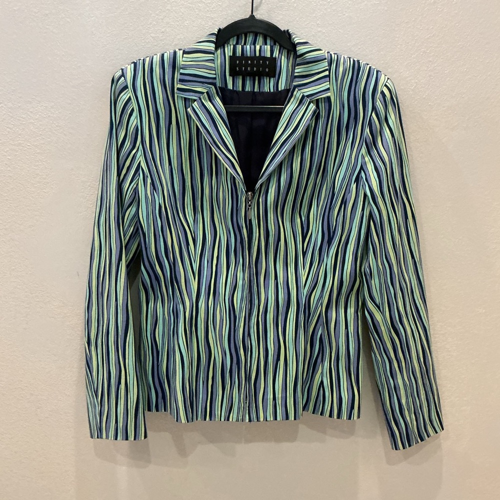 Finity Studio Striped Blue and Green Women's Jacket size 12